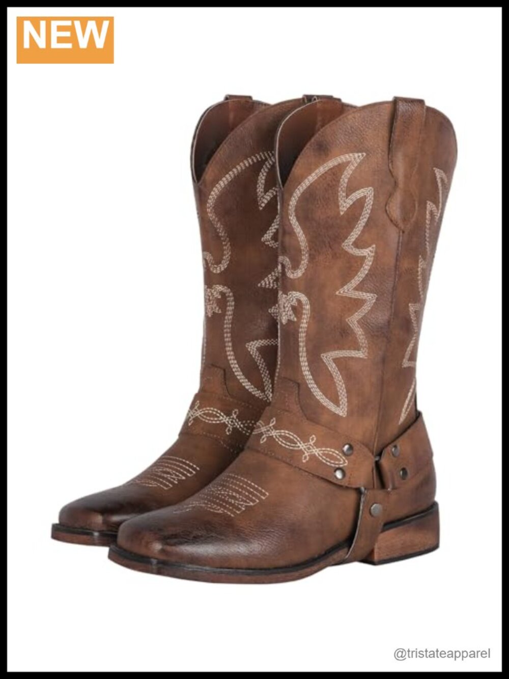Faux Leather Square Toe Wide Calf Cowgirl Boots with Buckle